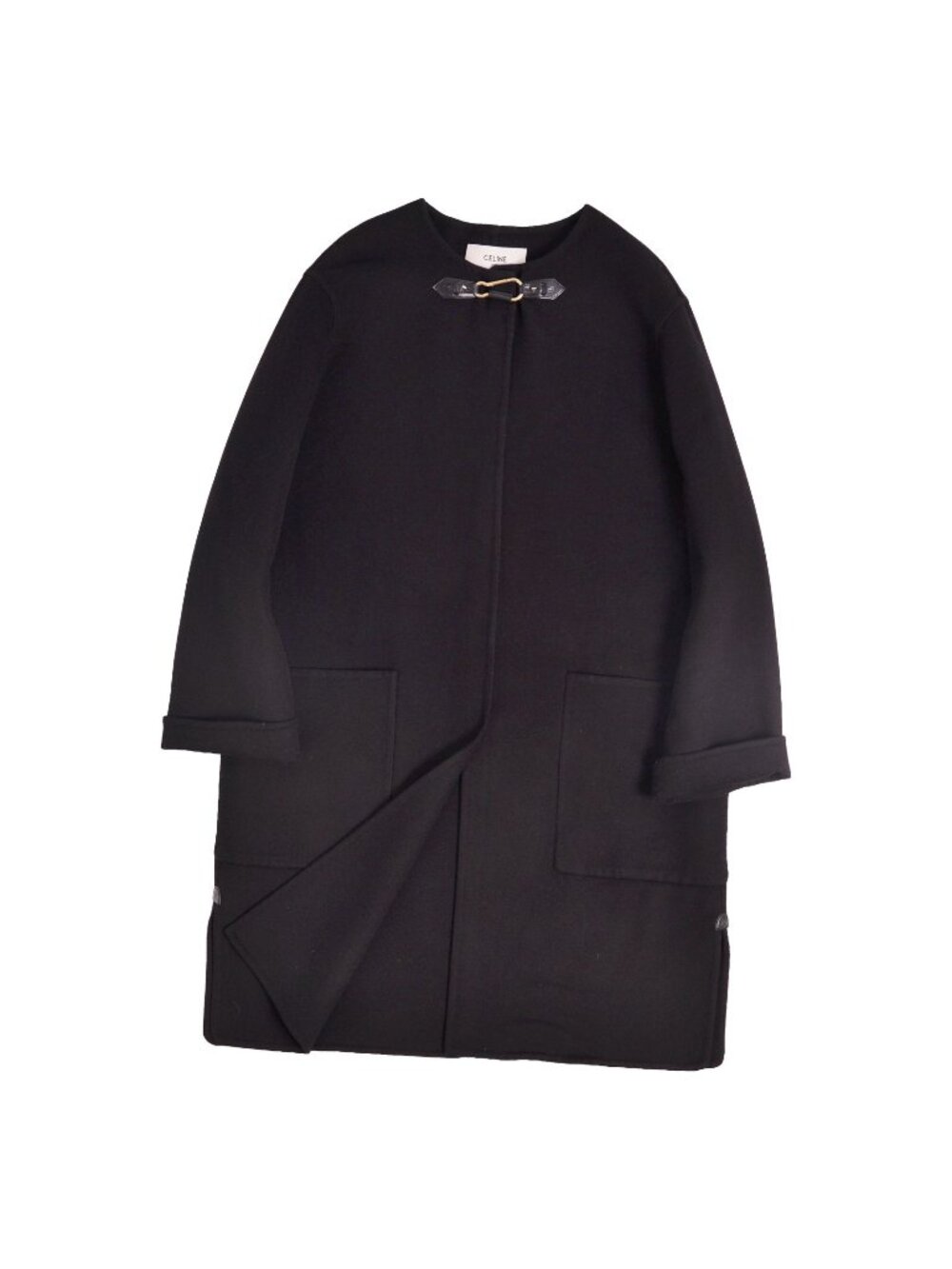 Celine Coat Long Collarless Double Face Cashmere Black 38